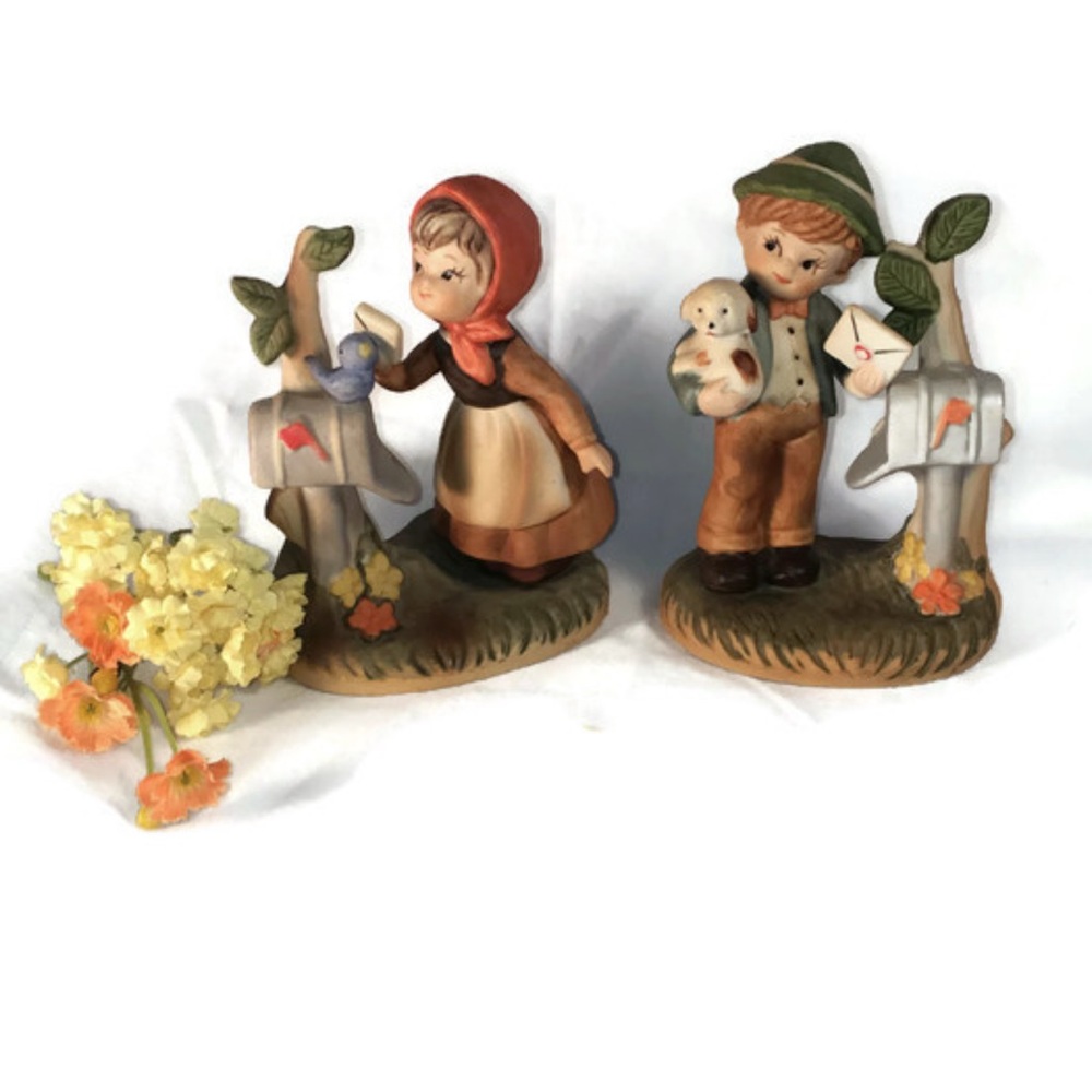 Whimsical Boy and Girl Figurine Set with Mailbox